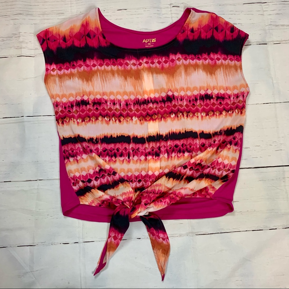 Art9 Women's Striped Cropped tie top tee Pink orange Summer PM Petite Medium